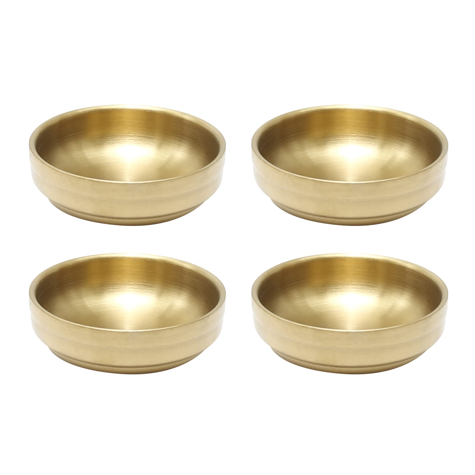 MDEOOSKY 4PCS Mini Stainless Steel Sauce Dishes 3.54in - 304 Stainless Steel Appetizer Plates, Double-Deck Plates for Oil, Vinegar, Juice, Salad, Ketchup - Gold Color - Perfect for Restaurants, Parties, Picnics & Home Dining