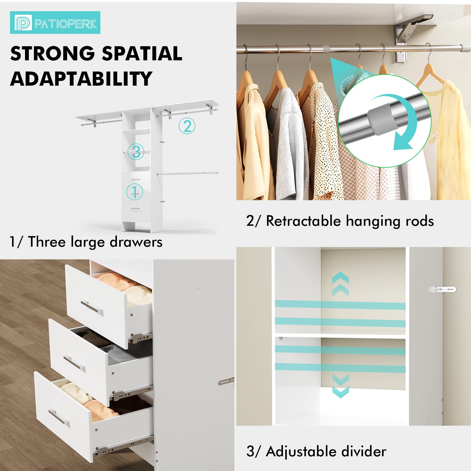 8FT Walk-In Closet Organizer System with 3 Shelving Towers & Drawers - 96
