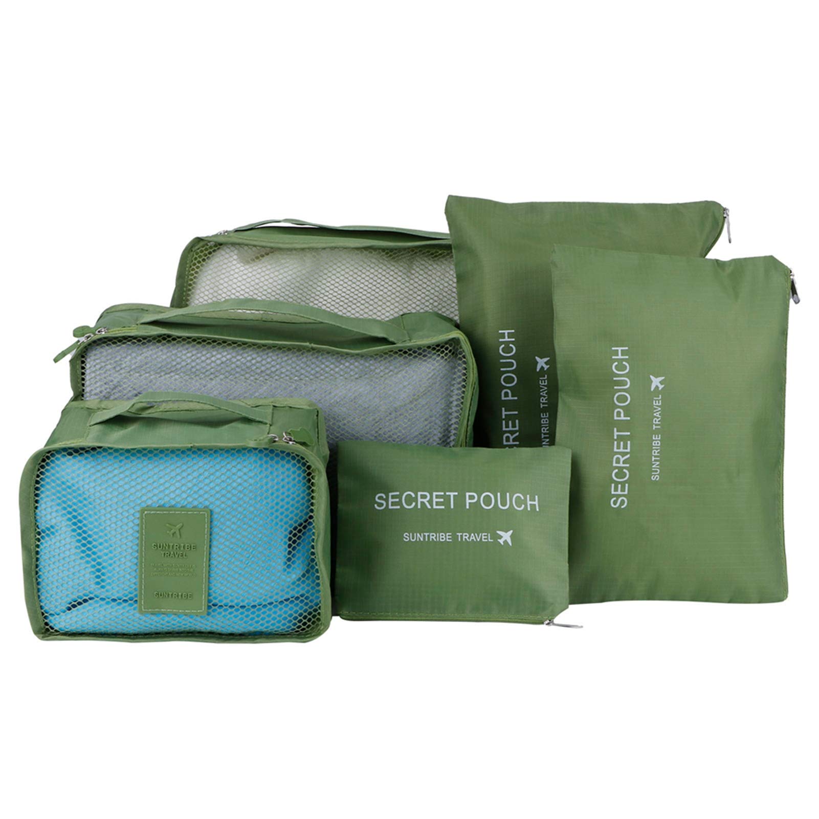 **Liyeehao 6-Piece Travel Storage Bag Set - Two-Way Zipper & Reinforced Stitching for Durability - Portable Organizer for Clothes, Bras, Socks (Green) - Perfect for Travel, Camping & Home Storage**