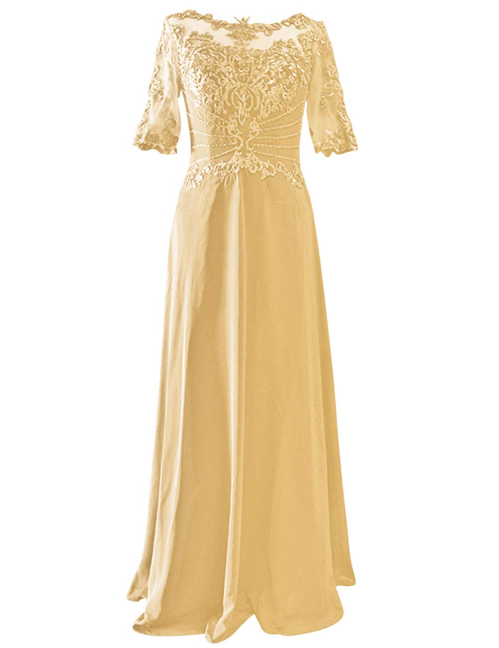 Elegant Mother of The Bride Dresses - Long Formal Evening Gown with Lace Applique & Beaded Short Sleeves | Perfect for Weddings, Galas & Special Occasions