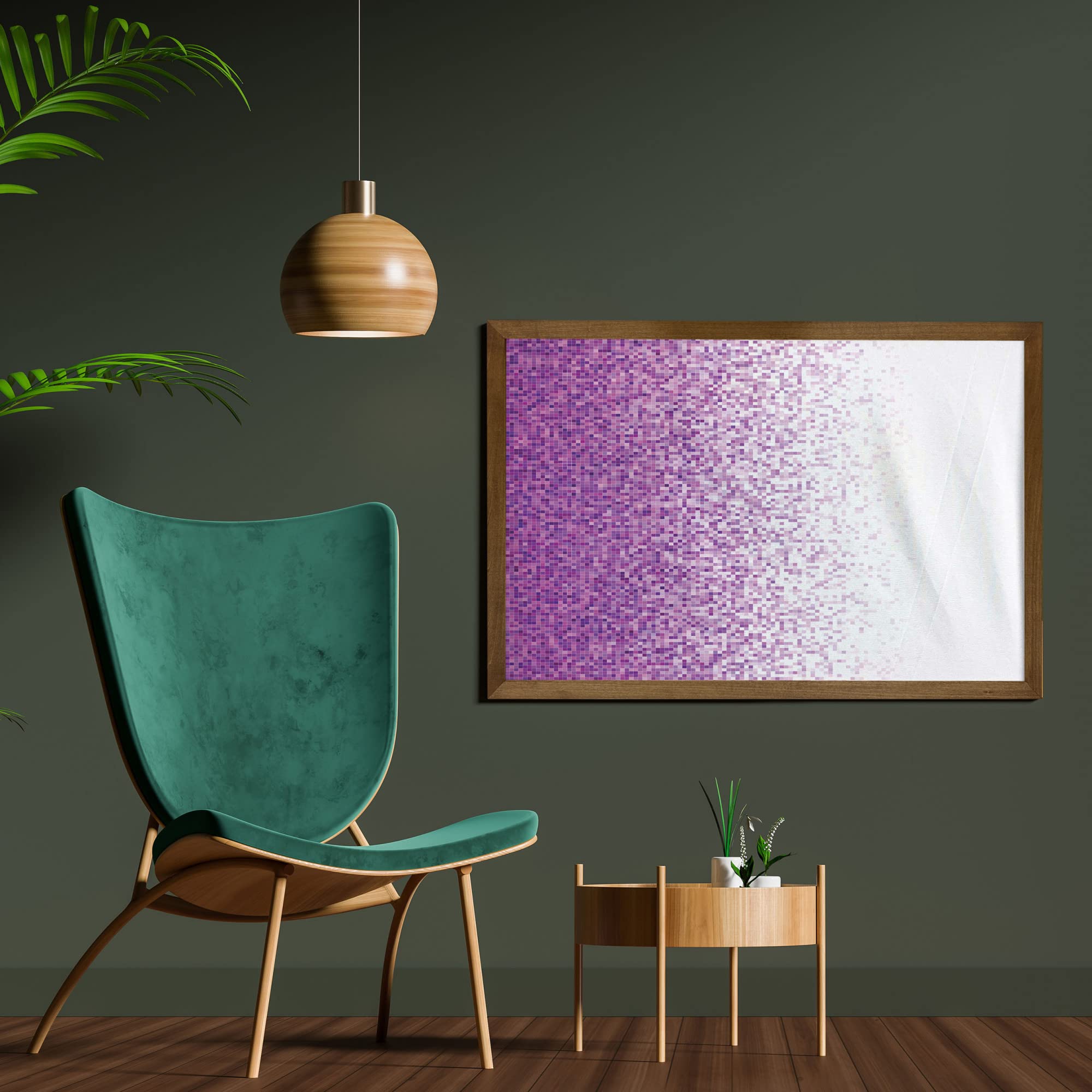 Ambesonne Magenta Framed Wall Art - Modern Computer Pixel Mosaic Design with Teak Wood Frame, 35