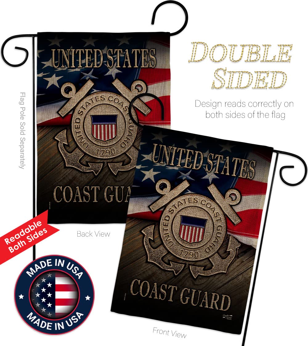 US Coast Guard Garden Flag with Stand - Double-Sided 13x18.5 for Yard Decor