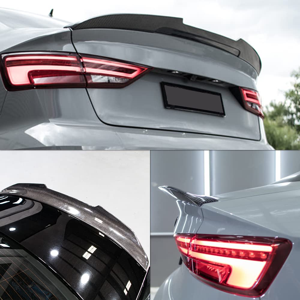 AeroBon Real Carbon Fiber Trunk Spoiler for 2013-2020 Audi A3 S3 RS3 8V Sedan (H Style) - High Performance Rear Wing Spoiler - Enhances Aerodynamics & Sporty Look for Street Racing & Car Shows