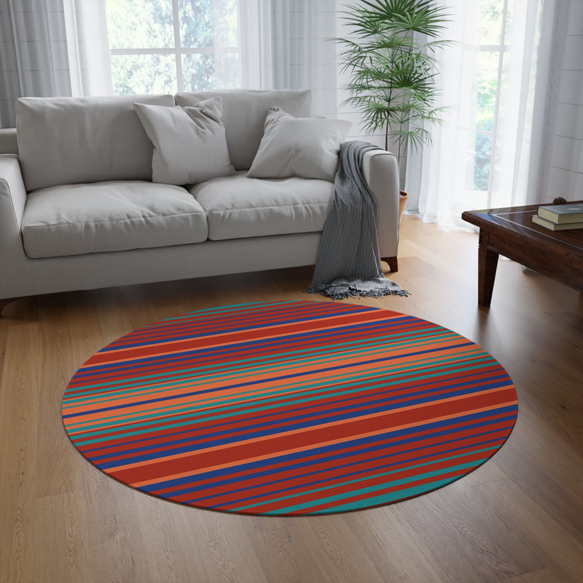 Southwestern Striped Round Rug - Handmade Boho Decor for Living Room, Bedroom & Nursery | Lakeshore Ridge Collection