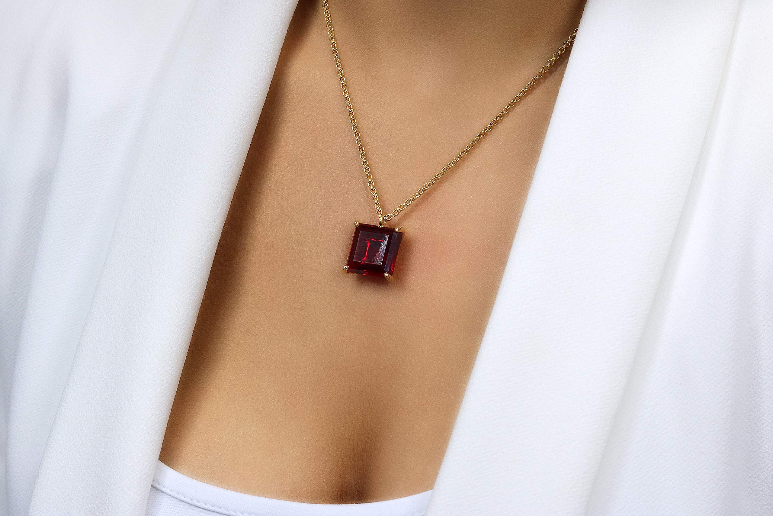 14K Yellow Gold Vibrant Garnet Necklace for Women - January Birthstone Jewelry - Handcrafted Custom Necklace Gift for Mom, Sister, Wife - Perfect for Everyday Wear, Special Occasions & Fashion Accessories