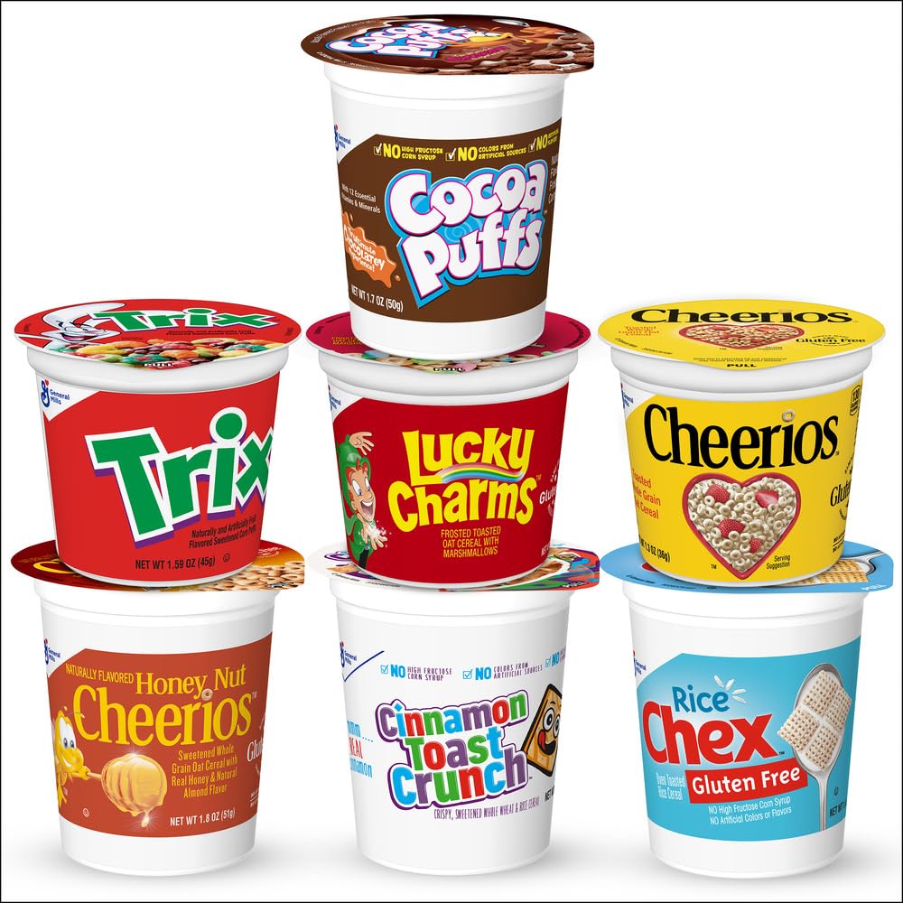 General Mills Cereals Variety Pack - 60 Assorted Breakfast Cups for Family & Kids | Perfect for School Lunches, Office Snacks & On-the-Go Breakfast