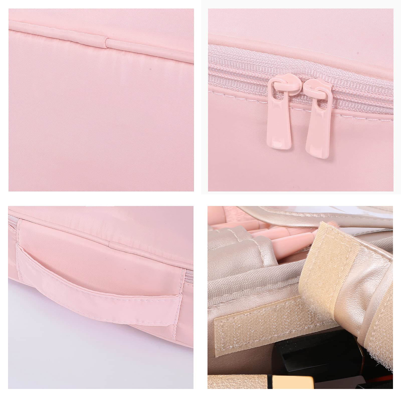 Katadem Large Opening Makeup Bag - Portable Flat Access PU Leather Cosmetic Organizer (Pink Plaid) for Travel, Daily Use & On-the-Go Touch Ups
