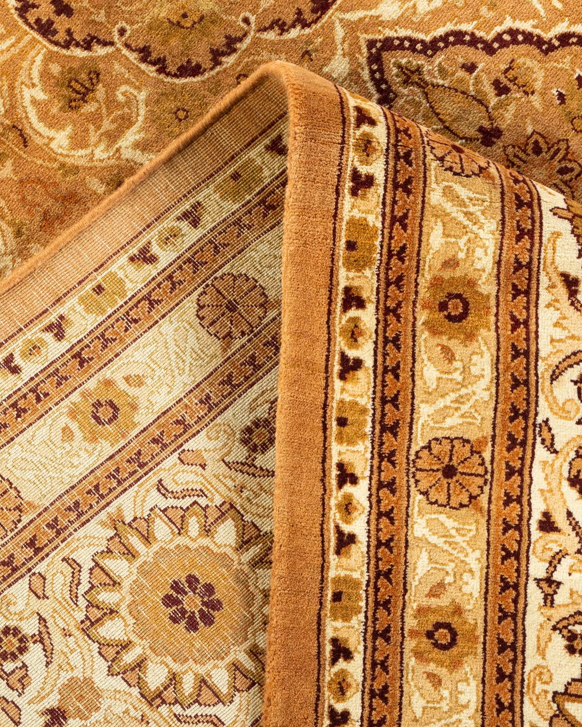 Handmade Wool Oriental Mogul Yellow 8x10 Area Rug - Traditional Hand-Knotted One-of-a-Kind Solo Rugs for Living Room, Bedroom & Home Decor