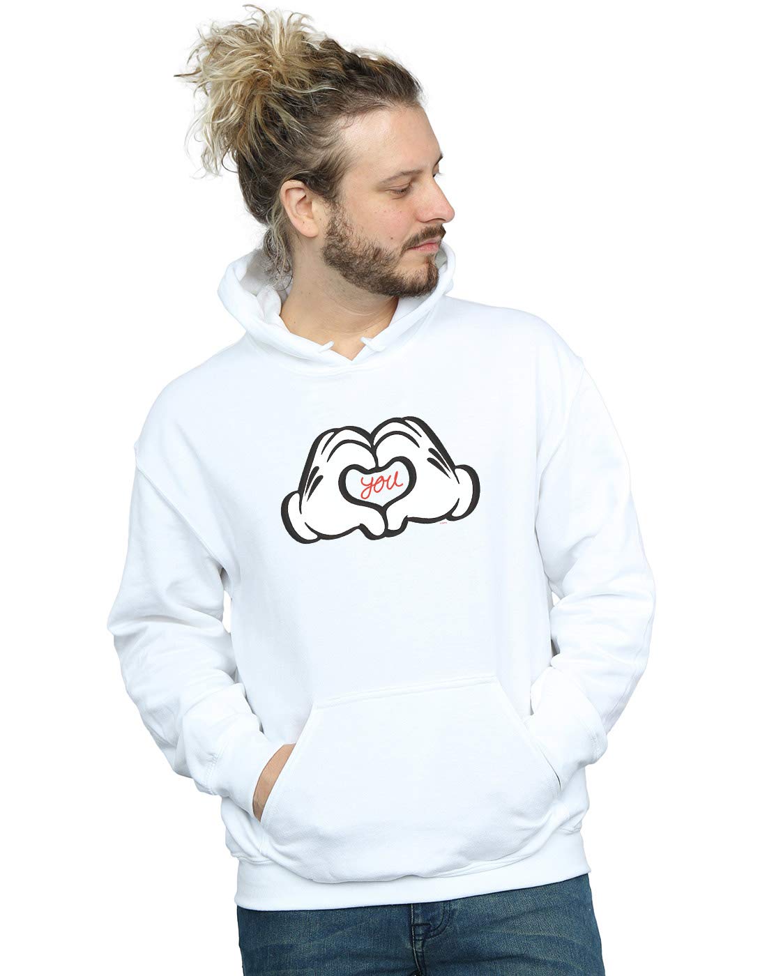 Disney Mickey Mouse Loves You Hoodie for Men - Soft Cotton Pullover Sweatshirt with Graphic Print, White, XXXX-Large - Perfect for Casual Wear, Disney Fans Gift, and Theme Park Outfits