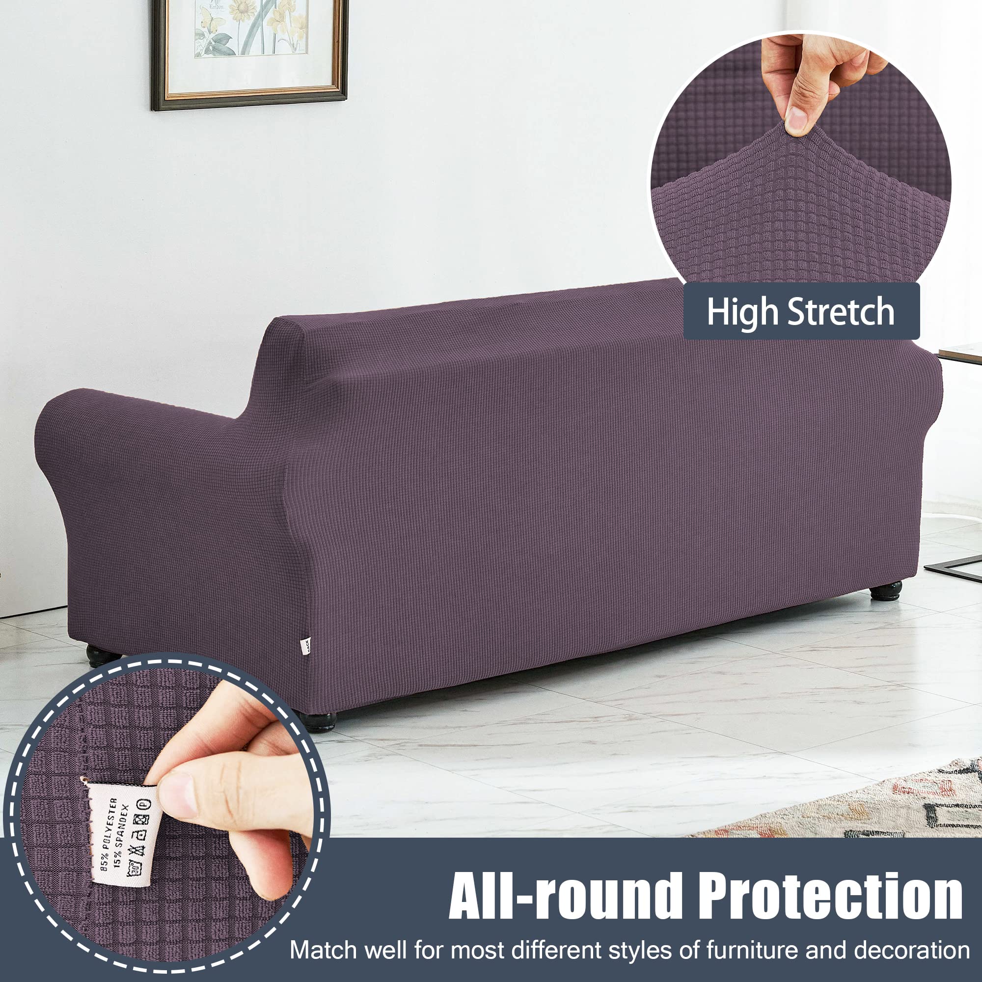 Stretch Sofa Slipcover Waterproof Couch Cover - Soft Elastic Furniture Protector for Sofa, Loveseat & Sectional - Pet & Kid Friendly - Machine Washable (Purple, Medium) - Perfect for Living Room, Family Room & Home Decor