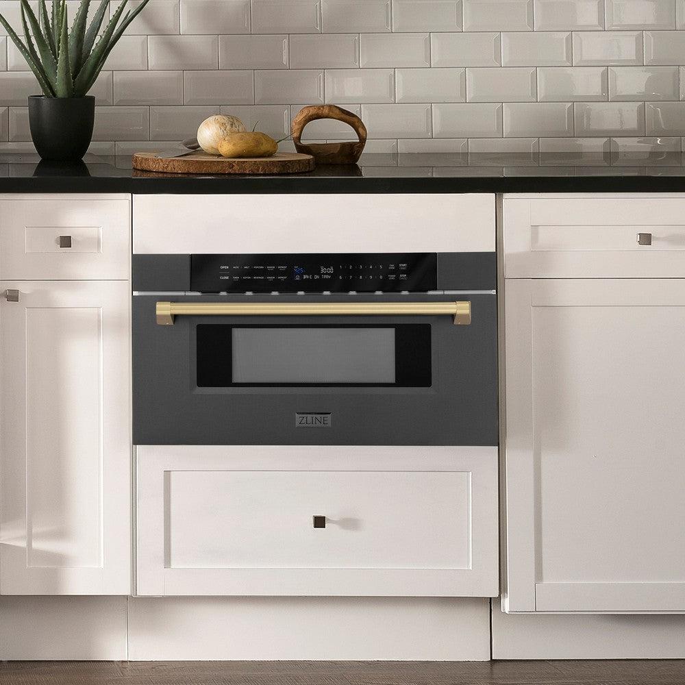 ZLINE Autograph Edition 30-Inch Built-In Microwave Drawer - 1.2 Cu.Ft Capacity, Black Stainless Steel with Champagne Bronze Accents (MWDZ 30 BS CB) - Perfect for Modern Kitchens, Luxury Homes & High-End Appliances