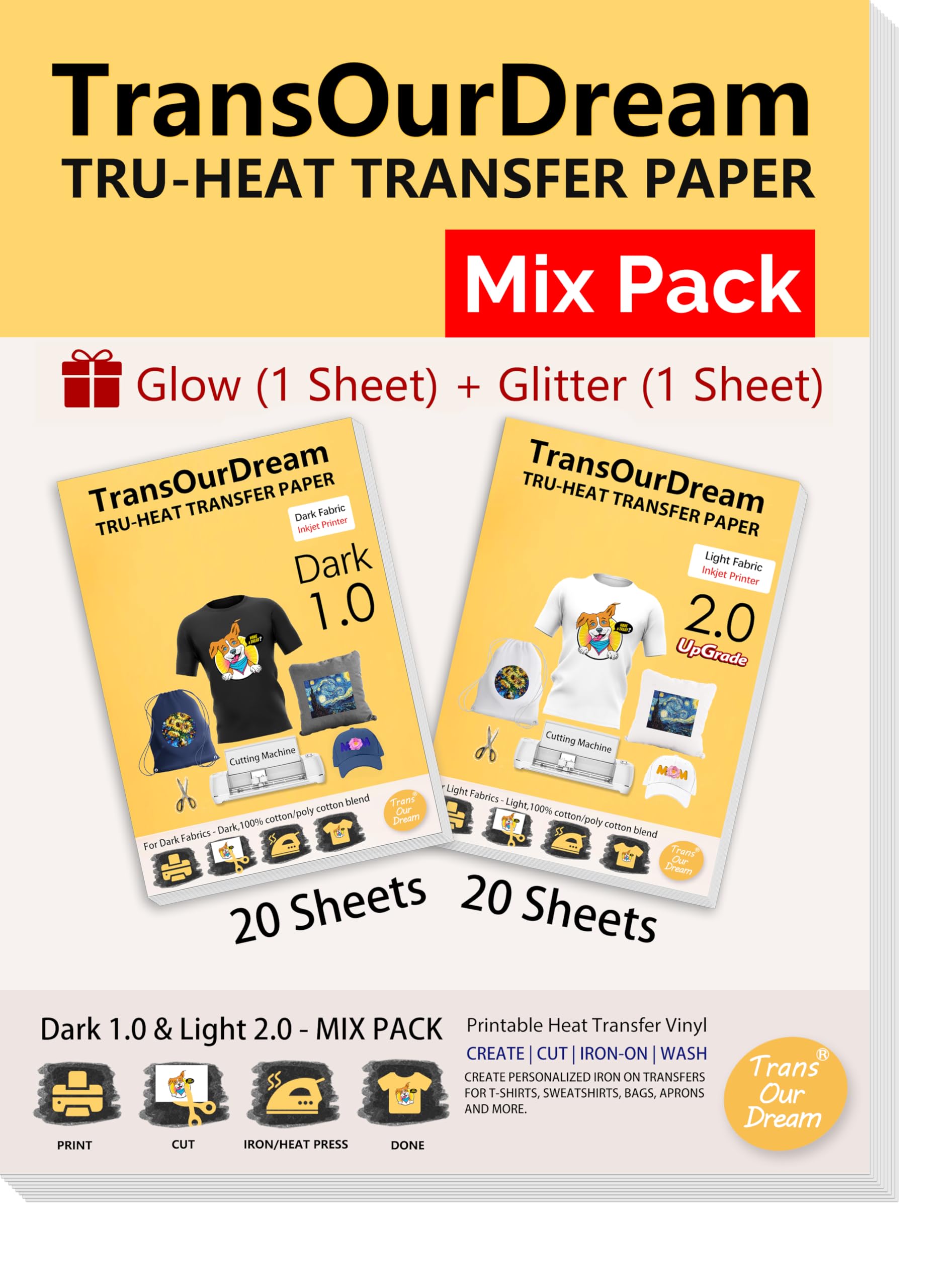 TransOurDream Tru-Iron Heat Transfer Paper for Dark & Light T-Shirts - 42 Sheets (8.5x11