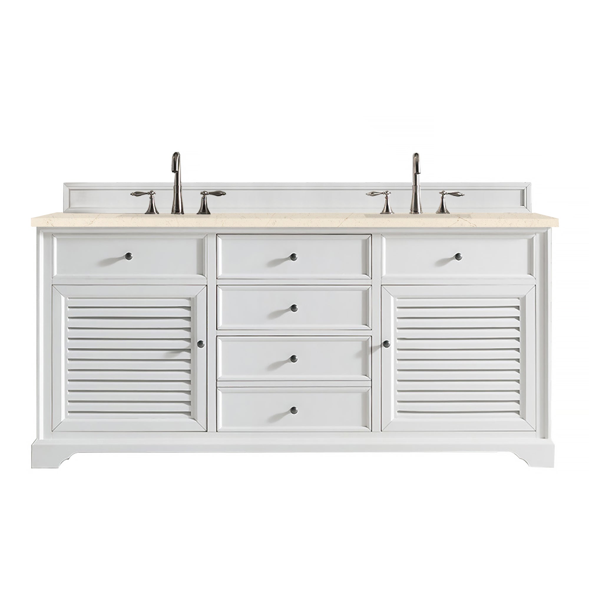 Savannah 72-Inch Double Vanity Cabinet with 3CM Eternal Marfil Quartz Top in Bright White - Perfect for Master Bathroom & Luxury Home Renovation