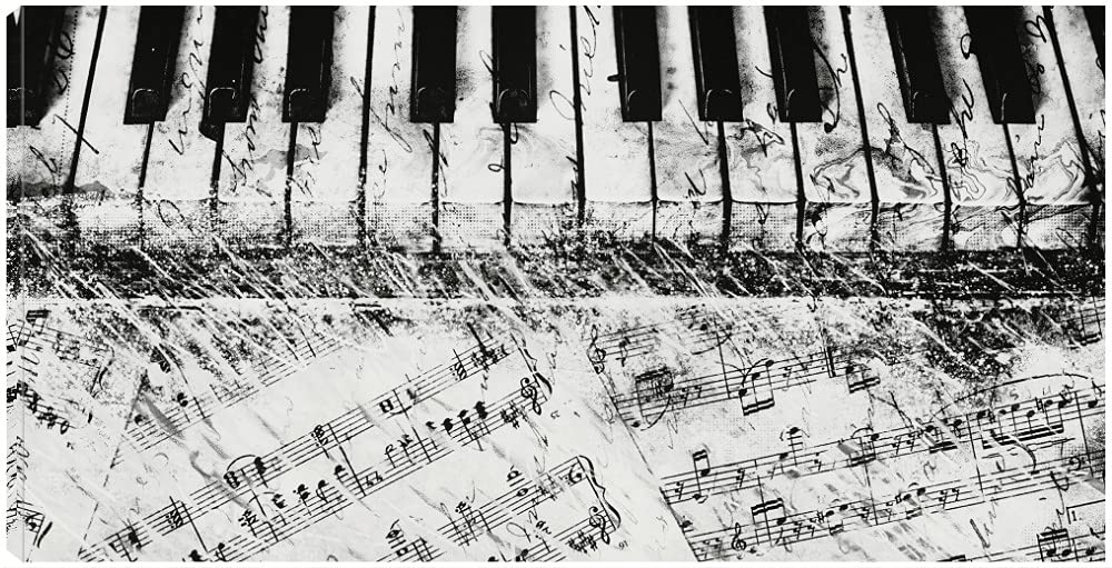 Black & White Piano Keys Canvas Wall Art - Modern Abstract Painting by Artist Dan Meneely - 40x21 Inch Ready to Hang Home Decor for Living Room, Bedroom, Office - Perfect for Music Lovers & Contemporary Interior Design