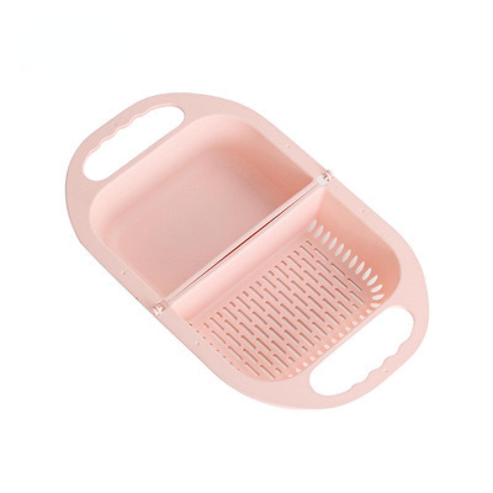 Foldable Plastic Fruit and Vegetable Washing Basket - Pink Kitchen Drain Basket for Creative Household Use | Perfect for Washing Produce, Draining Pasta, and Organizing Kitchen Counter