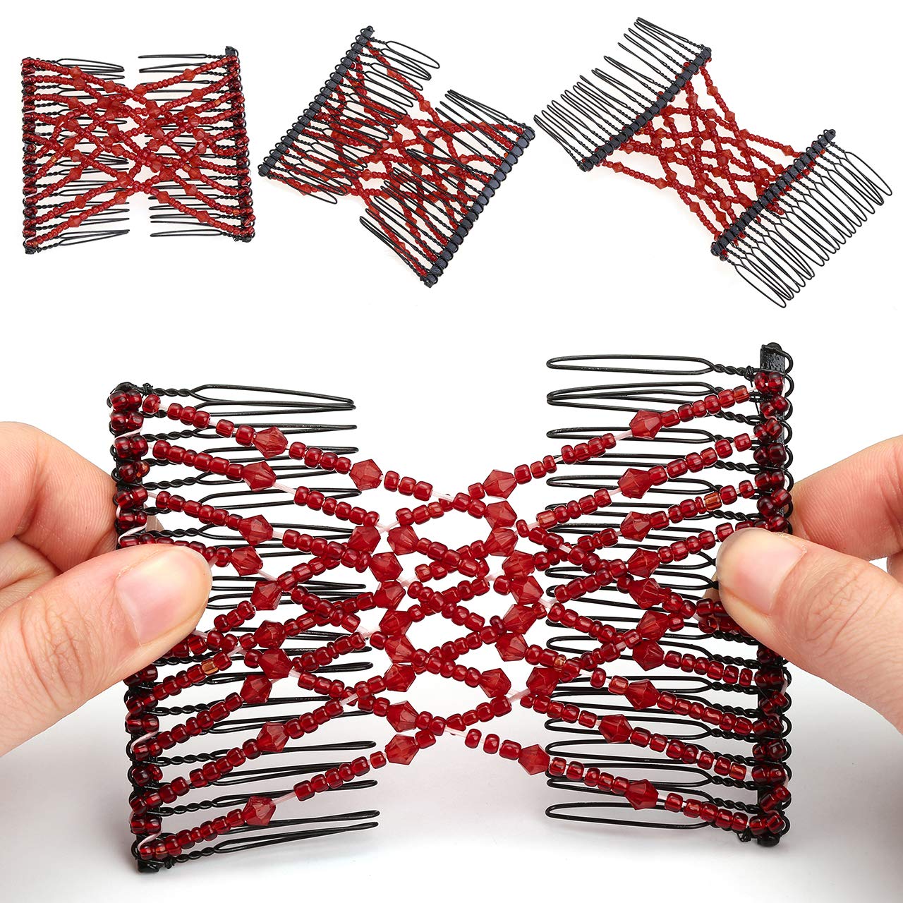 Aethland 6 Pack Magic Hair Combs - Elastic Beaded Hair Clips for Women, Stretchy Double Slide Hairpins - DIY Hair Styling Accessories for Ladies & Girls - Perfect for Weddings, Parties & Everyday Hairstyles