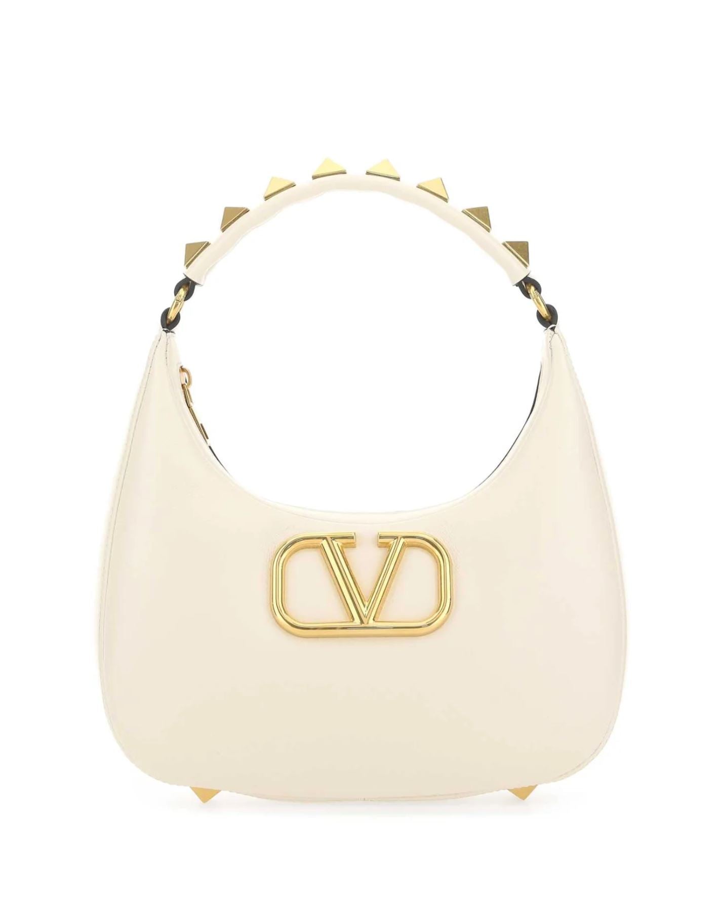 Stylish Studded Vlogo Hobo Bag in Ivory - Perfect for Casual Outings, Shopping & Everyday Use