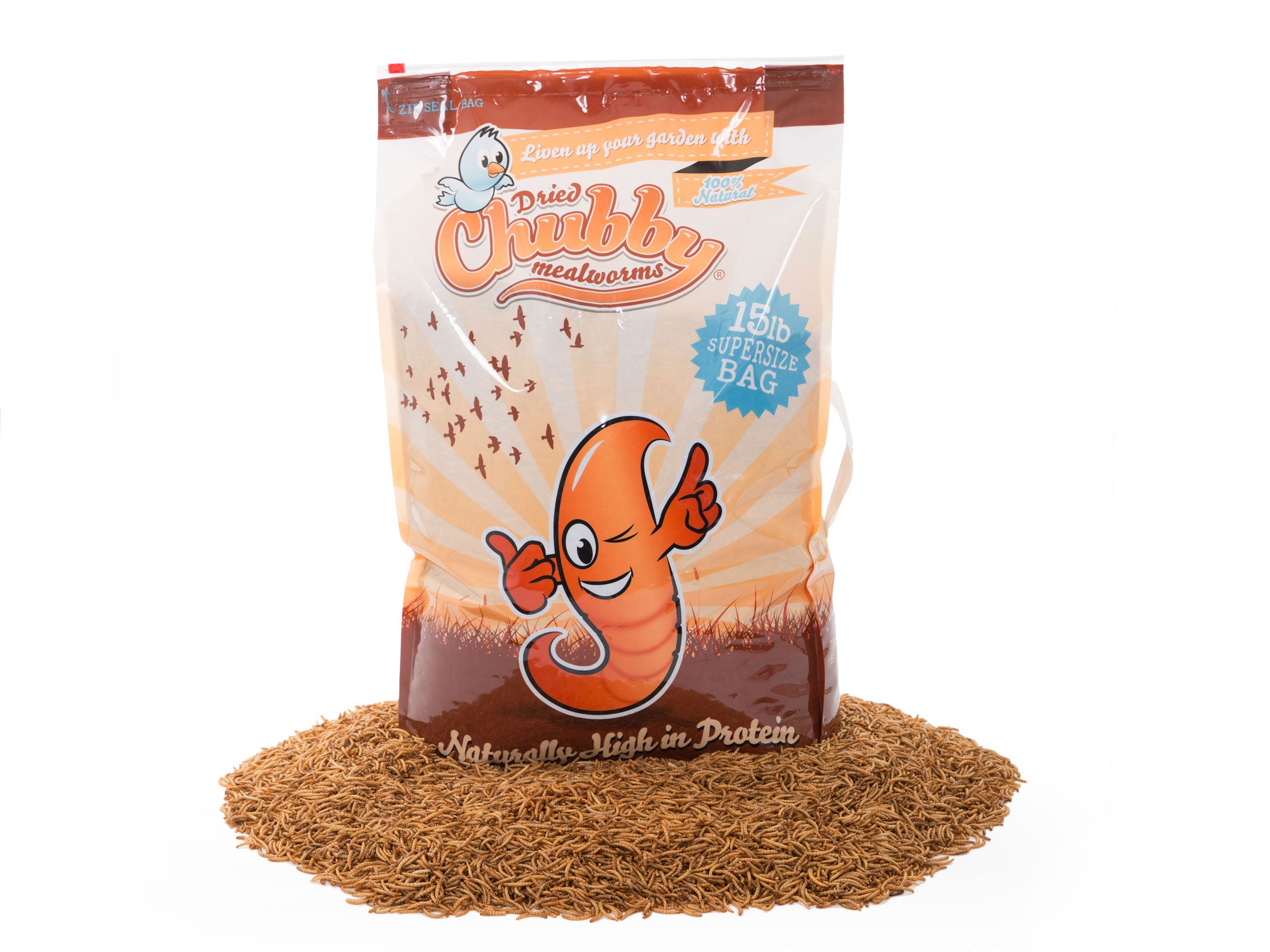 15Lbs Bulk Dried Mealworms for Chickens, Birds, Reptiles - High Protein Pet Food & Wild Bird Feed - Perfect for Backyard Poultry, Fishing Bait, and Wildlife Attraction