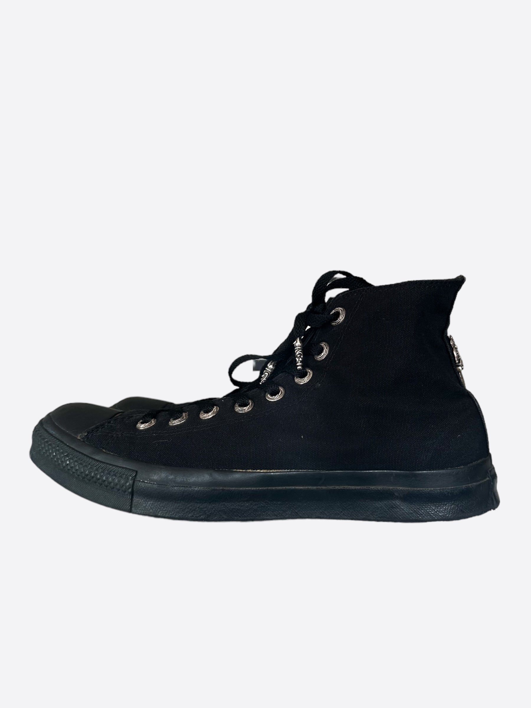 Chrome Hearts Black Star Patch High Top Converse Sneakers - Stylish Punk Rock Fashion Shoes for Men & Women - Perfect for Streetwear, Concerts and Edgy Outfits