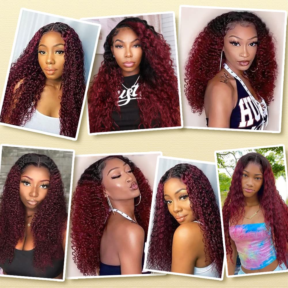 Ombre Burgundy Brazilian Curly Hair Extensions 3 Bundles with 16