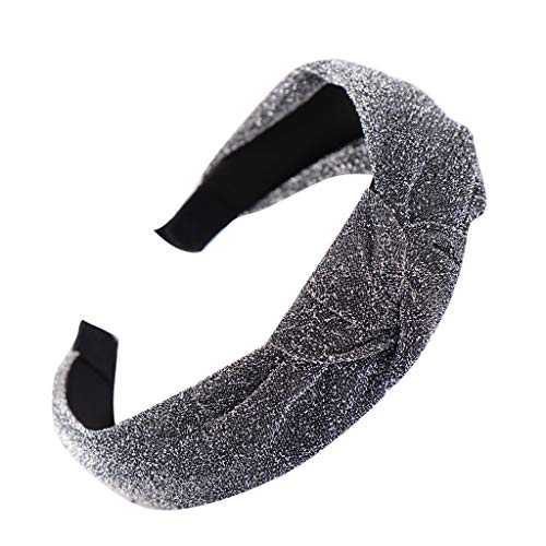 Fashionable Women's Silk Headbands with Bow Knot - Soft Fabric Hair Hoop for Girls & Boys - Sporty & Stylish Accessory for Workouts, Parties & Everyday Wear (Silver, One Size)