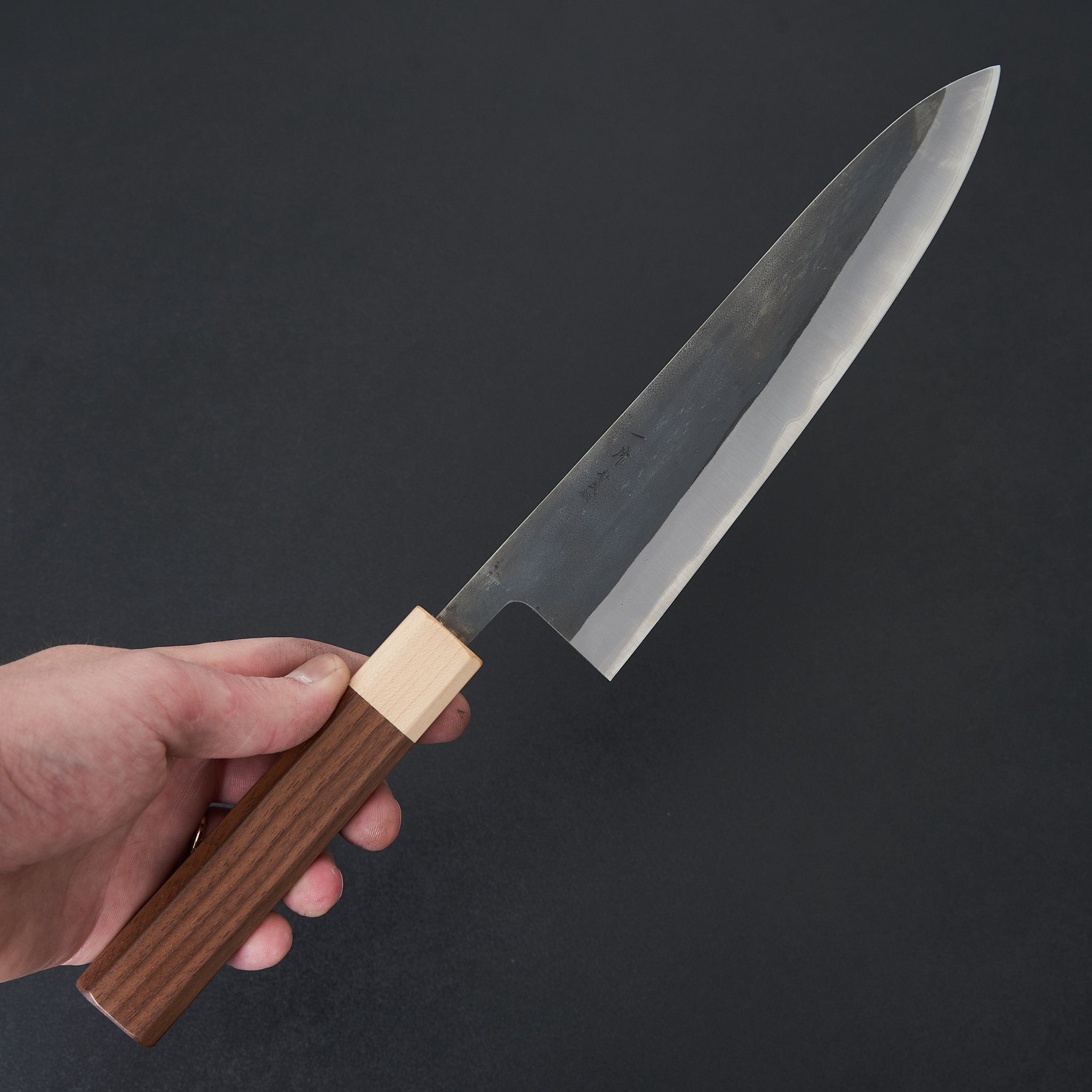 Hitohira TD Blue #2 Stainless Clad Kurouchi Gyuto 210mm Japanese Chef Knife with Walnut Handle - Professional Kitchen Knife for Slicing, Dicing & Meat Cutting