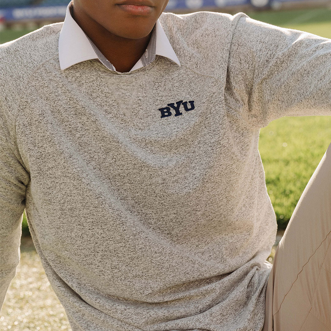 BYU Men's Campus Crew Sweatshirt - Heather Grey - Comfortable Cotton Pullover for College Students - Perfect for School Spirit, Game Days & Casual Wear