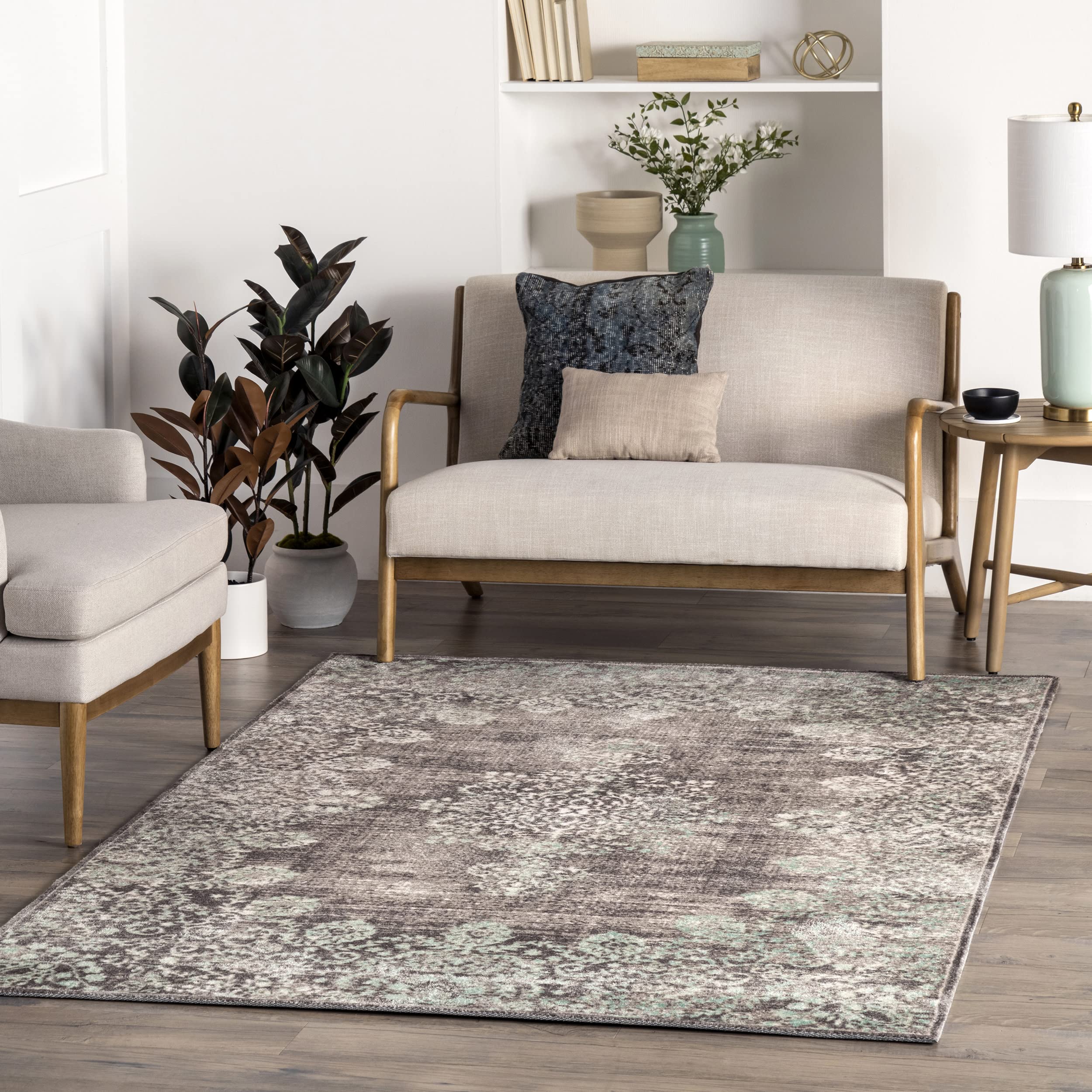 nuLOOM Lacy Vintage Floral Area Rug 2' x 3' Teal - Perfect for Boho Bedroom, Living Room Decor & Cozy Home Office