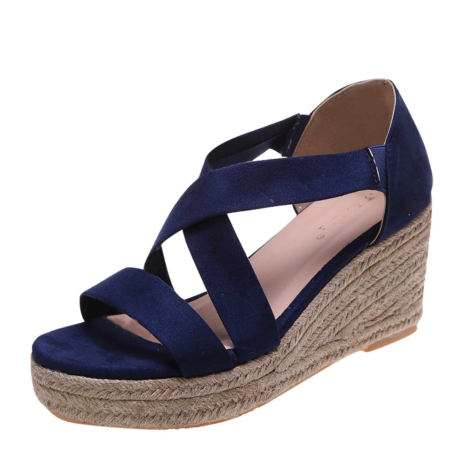 Women's Silver Wedge Heel Sandals with Cross Strap - Open Toe Platform Summer Sandals for Wedding, Beach & Casual Outfits