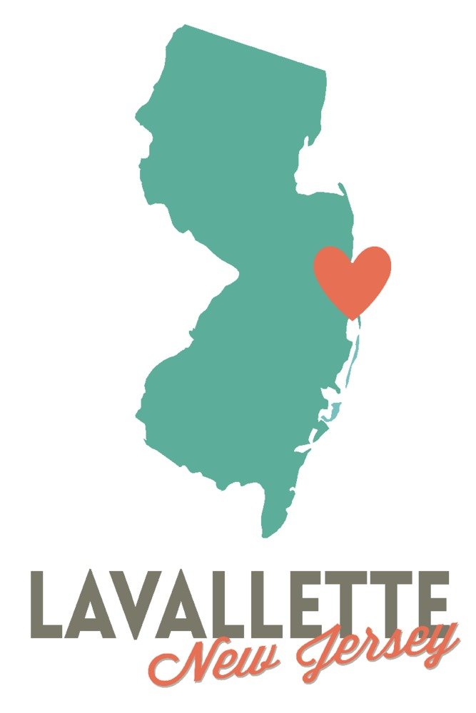 Lavallette New Jersey State Outline and Heart 73255 Art Print - 24x36 Signed Wall Decor Poster - Perfect for Home, Office & Coastal Themed Decor