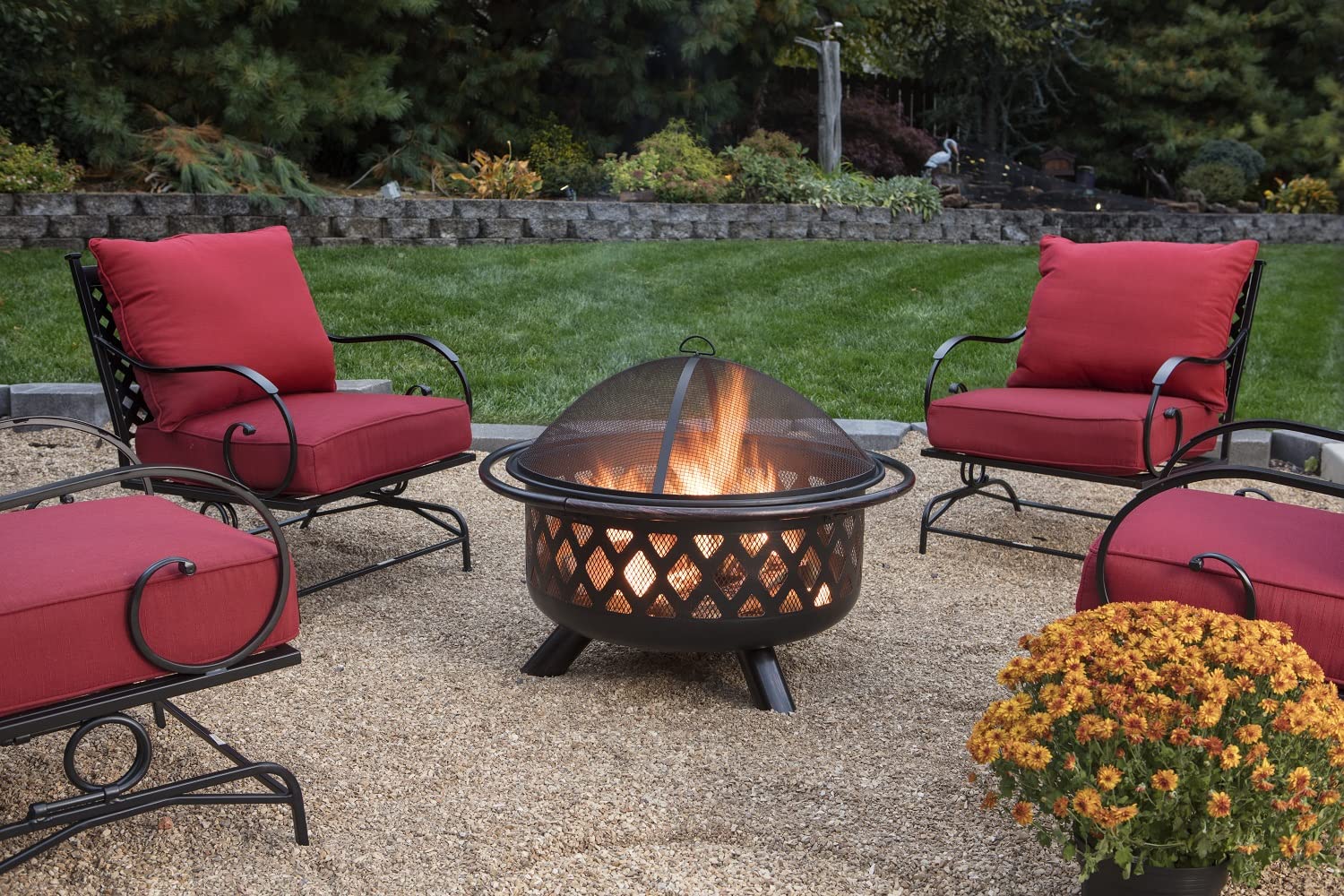 Wood Burning Outdoor Fire Pit with Lattice Design - Oil Rubbed Bronze Fire Bowl for Backyard, Patio, Camping & Garden Gatherings