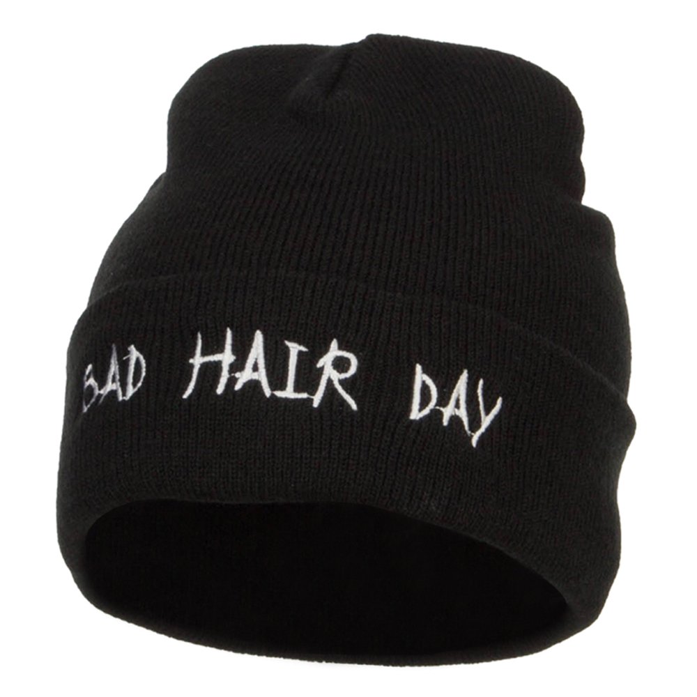 Bad Hair Day Embroidered Long Beanie for Women & Men - Warm Winter Knit Hat with Funny Embroidery - Perfect for Cold Weather, Outdoor Activities & Gifts