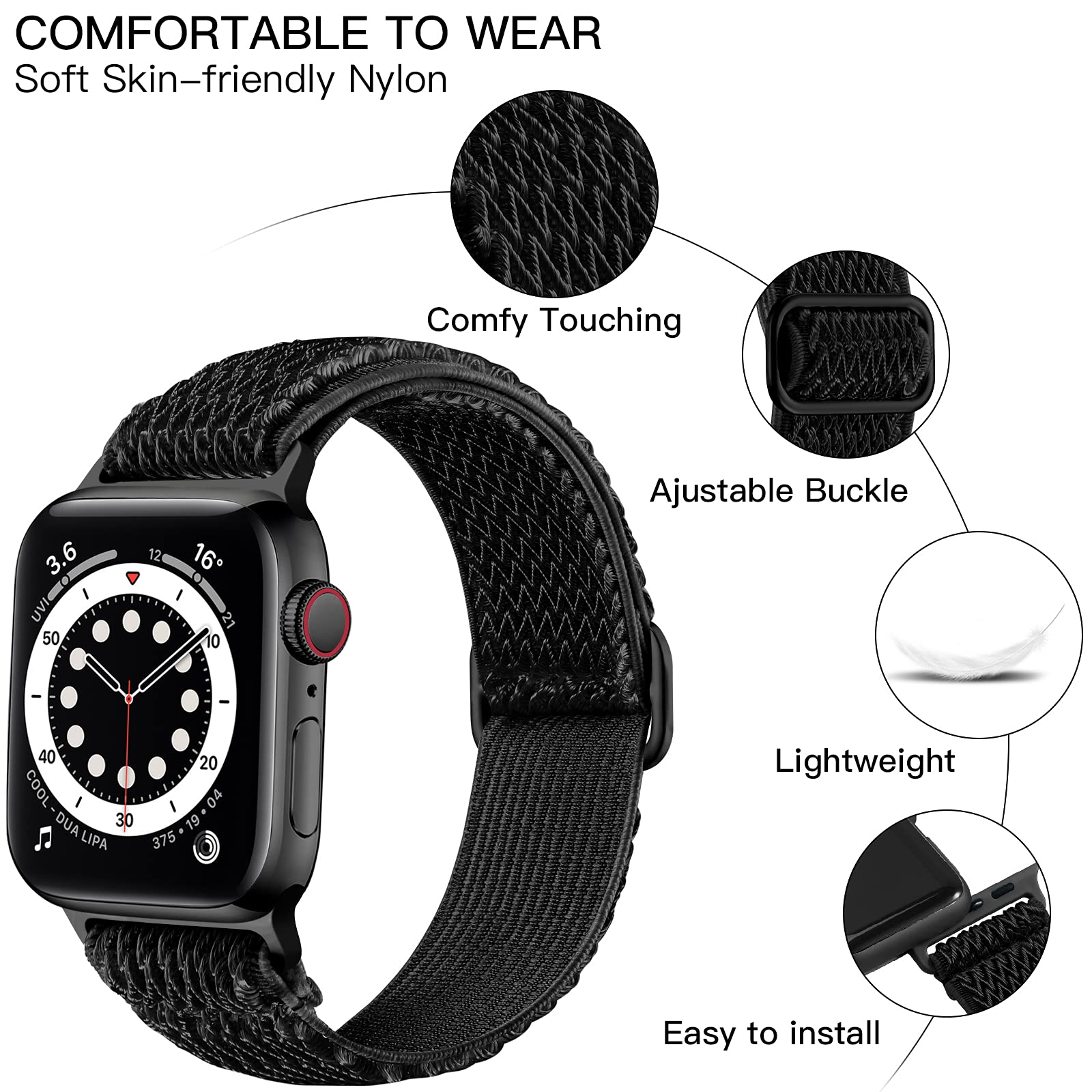 Lerobo Stretchy Nylon Solo Loop Sport Band for Apple Watch Series 8/7/6/5/4/3/2/1/SE - Adjustable Soft Breathable Watch Strap for Women & Men (45mm/44mm/42mm) - Perfect for Running, Workouts & Daily Wear