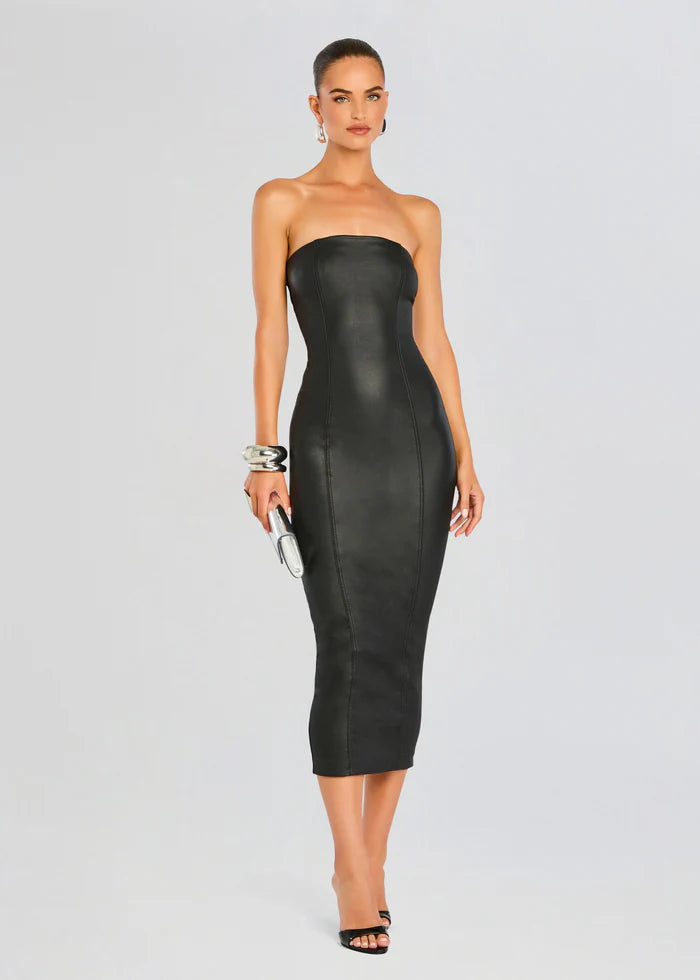 Adalaide Coated Midi Dress in Black | Elegant Women's Formal Wear for Office, Party & Special Occasions