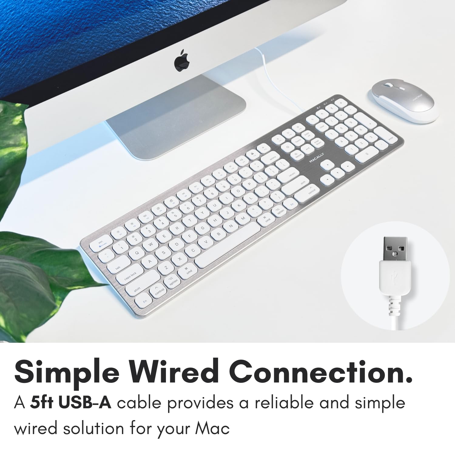 Macally Wired USB Keyboard for Mac - Aluminum Frame with USB Ports for Mouse | Compatible with MacBook Pro, MacBook Air & iMac | Perfect for Office Work, Home Use & Gaming