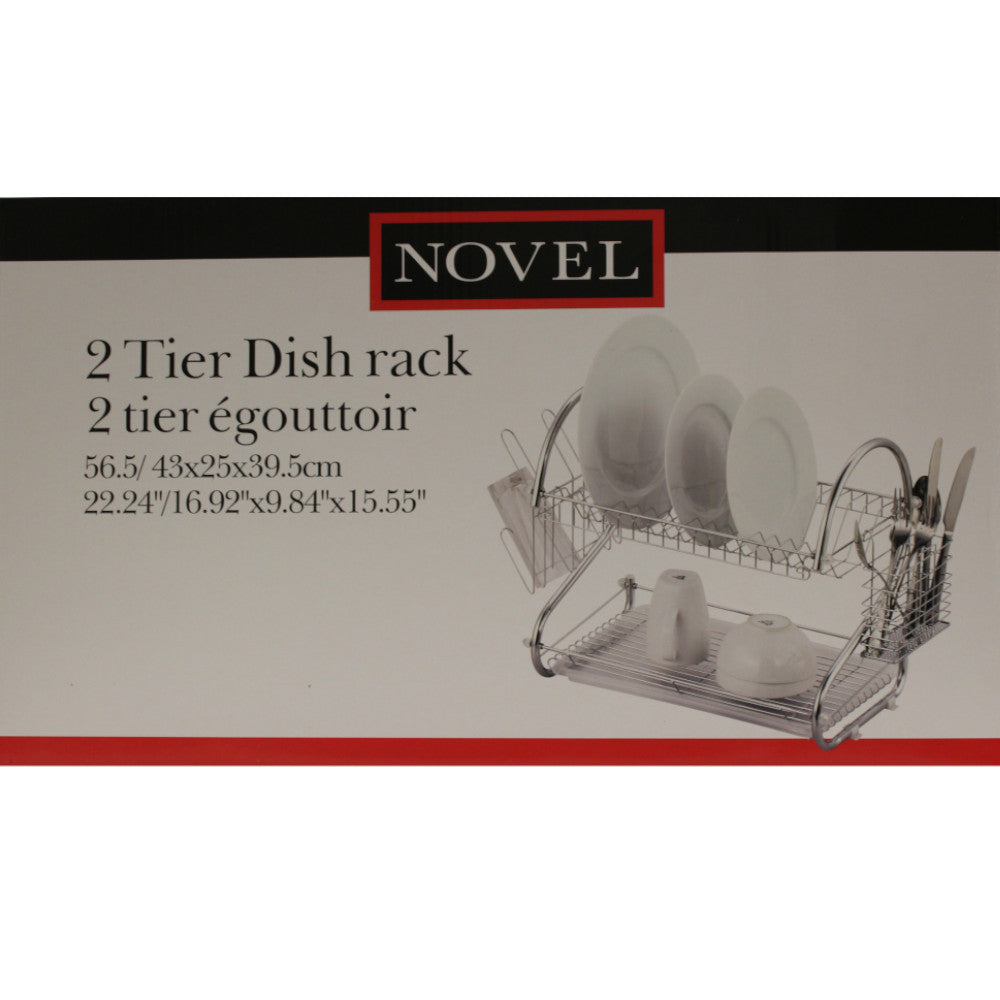2-Tier Chrome Dish Rack with Drain Board - Space Saving Kitchen Organizer for Drying Dishes, Cups & Utensils - Perfect for Small Kitchens & Countertops