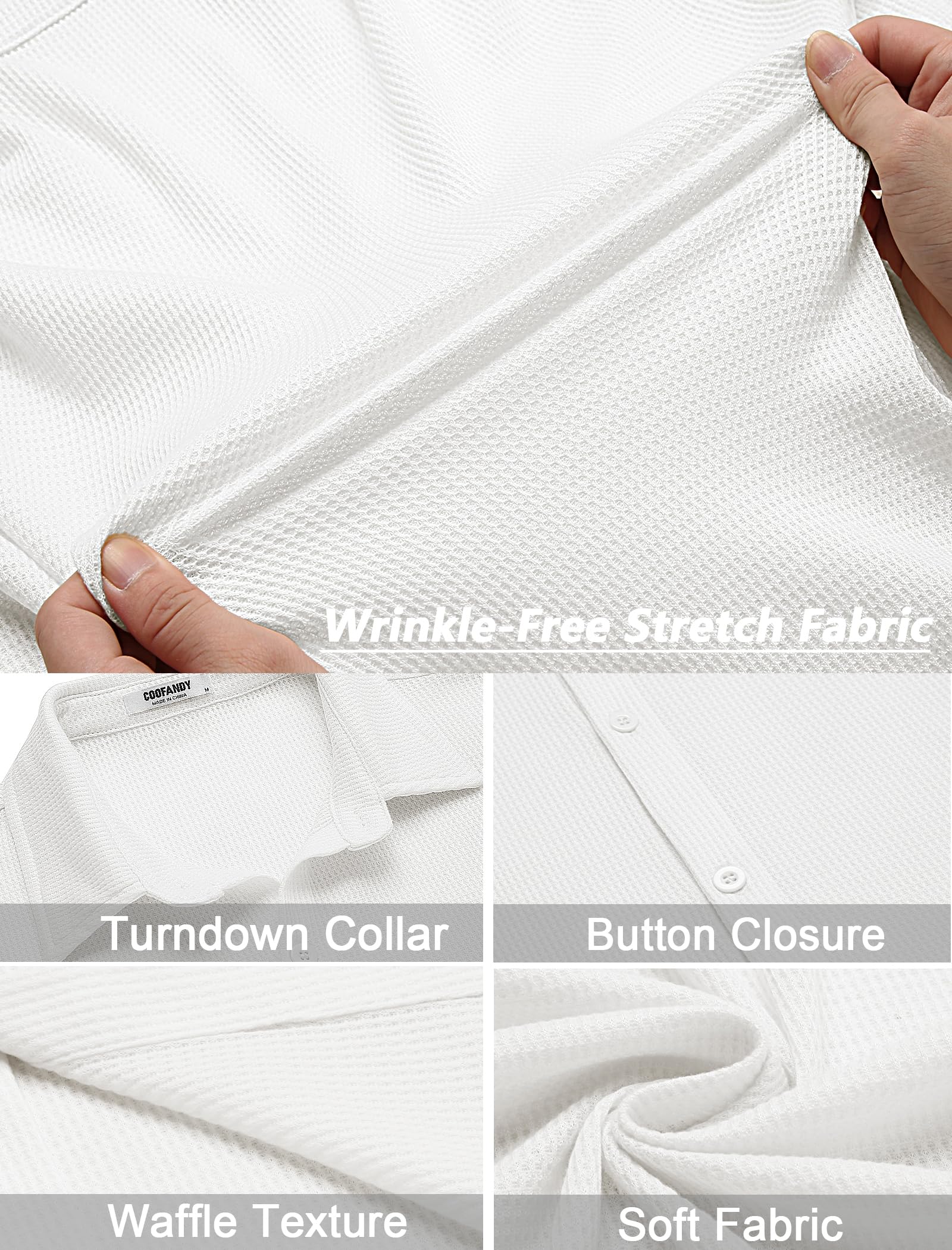 COOFANDY Men's Casual Short Sleeve Waffle Knit Button Down Shirt - Breathable Wrinkle-Free Summer Shirt for Beach, Vacation & Outdoor Activities