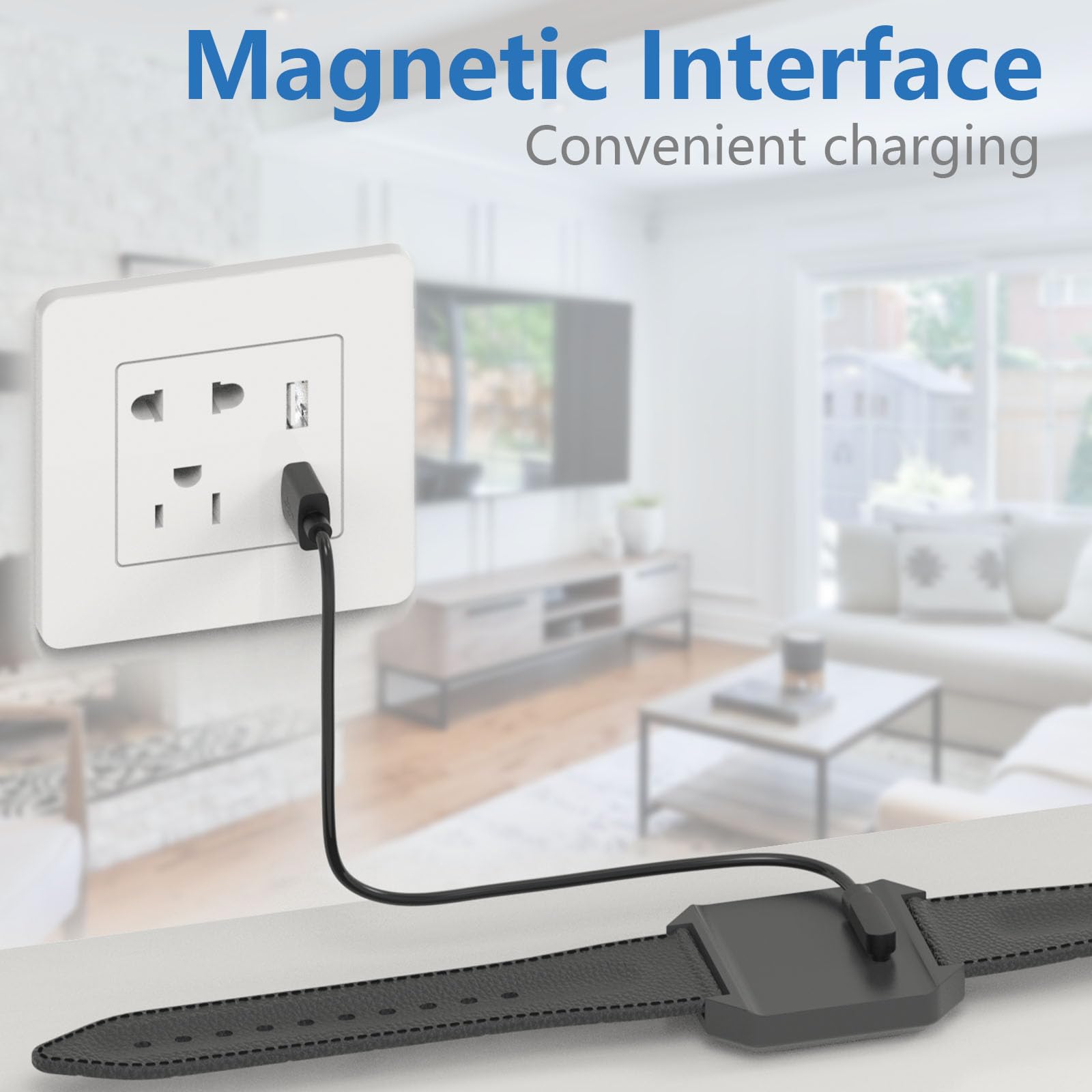 Magnetic Smart Watch Charger - 2 Pin Cable for Da Fit Watch, 4mm Contact Pin Spacing, Black | Perfect for Fitness Tracking & Daily Charging