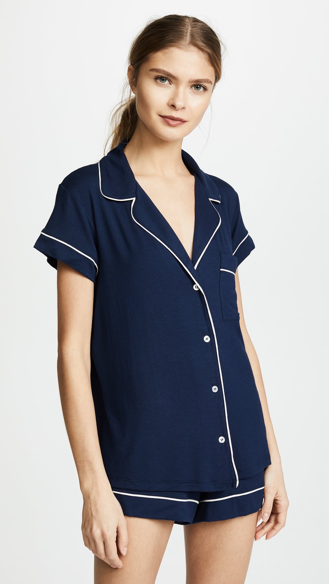 Eberjey Gisele Classic Women's Pajama Set - Soft Short Sleeve Button Down Sleep Shirt with Front Pocket & Comfortable Elastic Waist Shorts | Perfect for Lounging, Sleepwear & Relaxing at Home