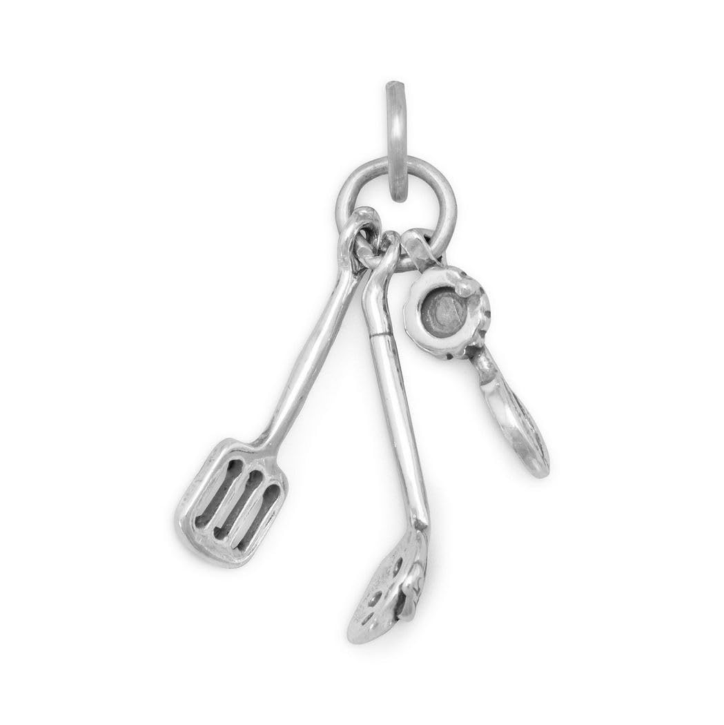 925 Sterling Silver Kitchen Utensil Charm Necklace for Women - Egg Beater, Straining Spoon & Spatula Pendant - Oxidized Jewelry for Cooking Enthusiasts | Perfect Gift for Chefs & Home Cooks