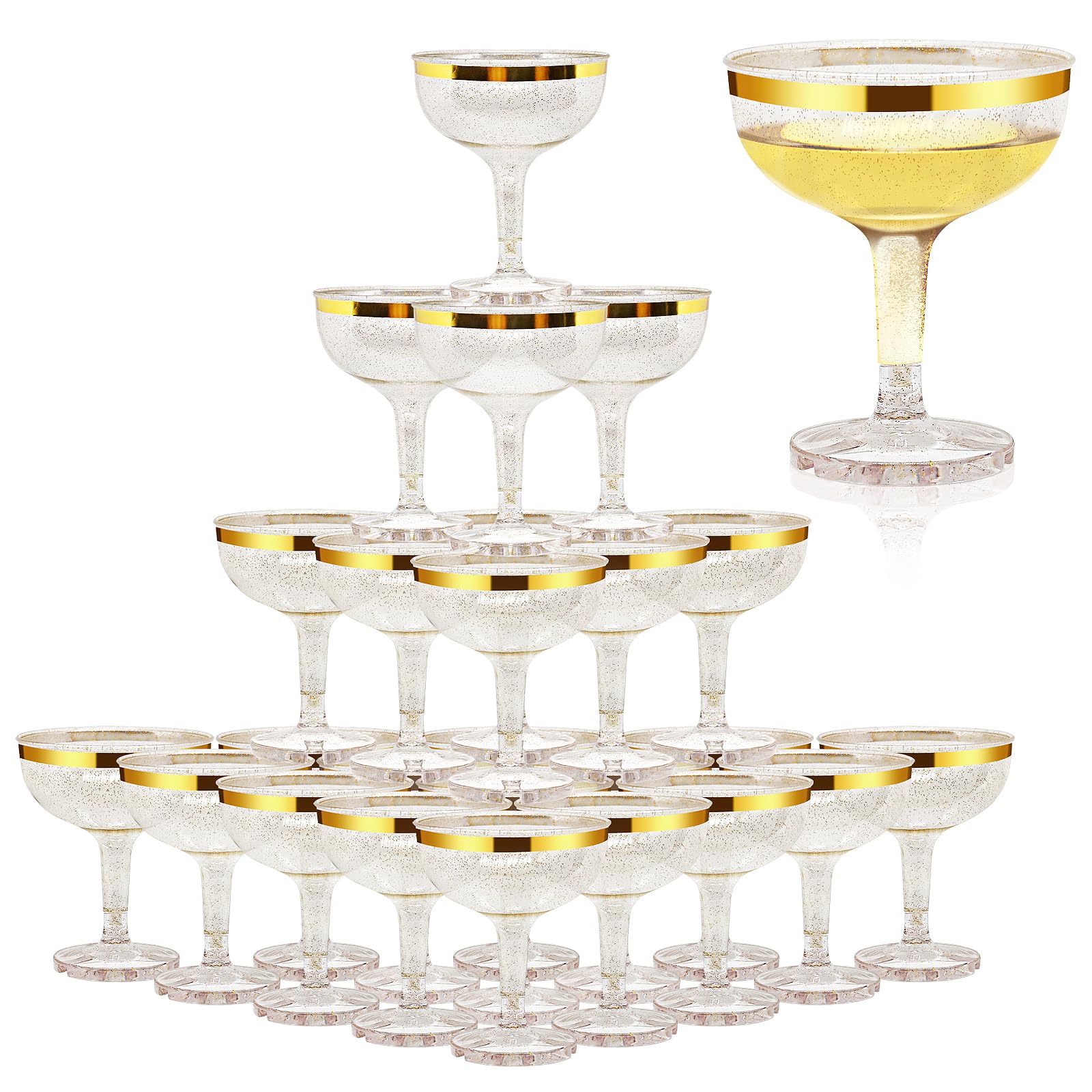 50 Pcs 5 oz Gold Plastic Champagne Coupe Glasses - Unbreakable Acrylic Martini Glasses for Parties, Weddings & Events - Disposable & Elegant Drinkware for Celebrations, Cocktail Receptions & Toasts