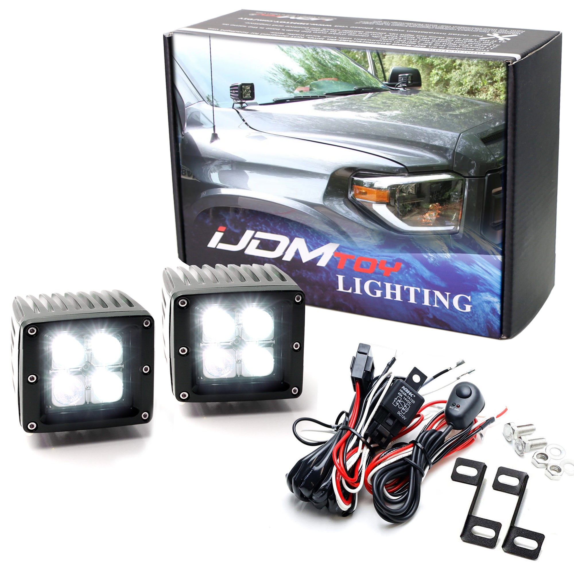 40W CREE LED Pods with A-Pillar Brackets & Wiring Kit for 2015-2020 Ford F150, 2017+ F250 F350 Super Duty - Off-Road Lighting for Night Driving & Truck Accessories
