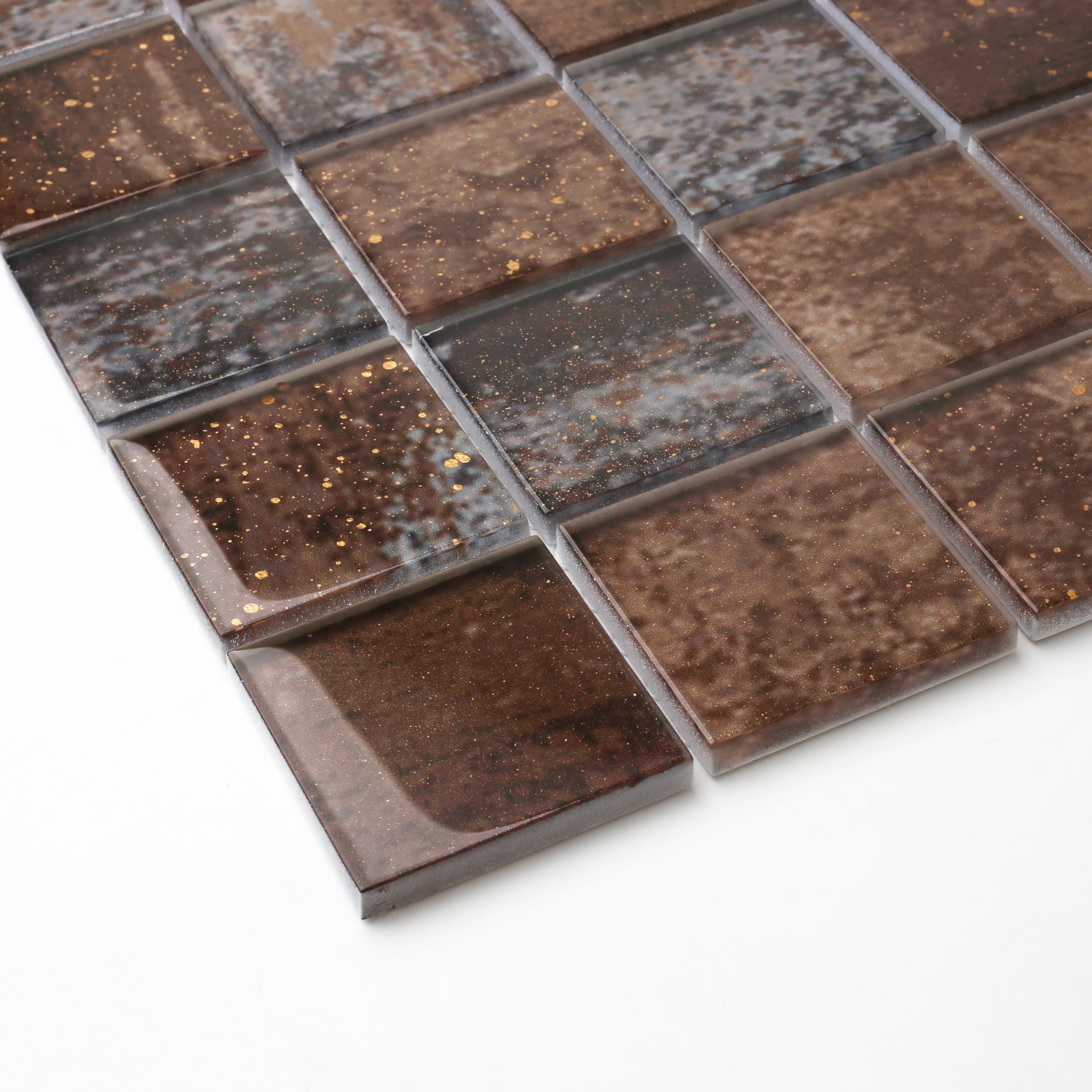 Antique Bronze Brown 2x2 Glass Mosaic Tile for Kitchen Backsplash, Bathroom Wall, and Shower - Box of 5 Sheets - Perfect for Modern Home Decor, DIY Projects, and Renovations