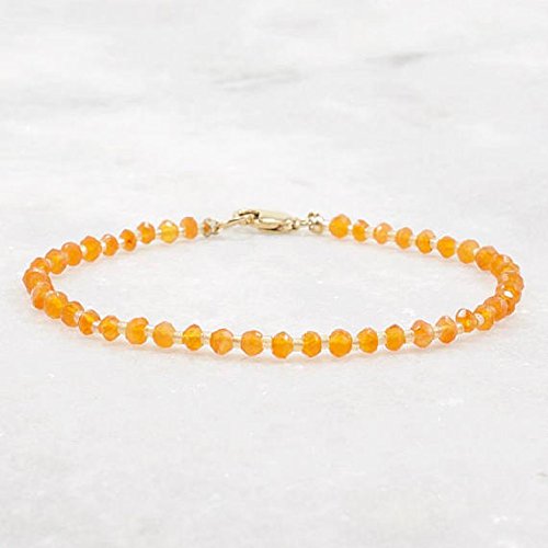LOVEKUSH Genuine Carnelian Gemstone Beaded Bracelet - 3mm Orange Skinny Minimalist Delicate Jewelry for Women - Perfect for Yoga, Meditation & Everyday Wear - WAR6527