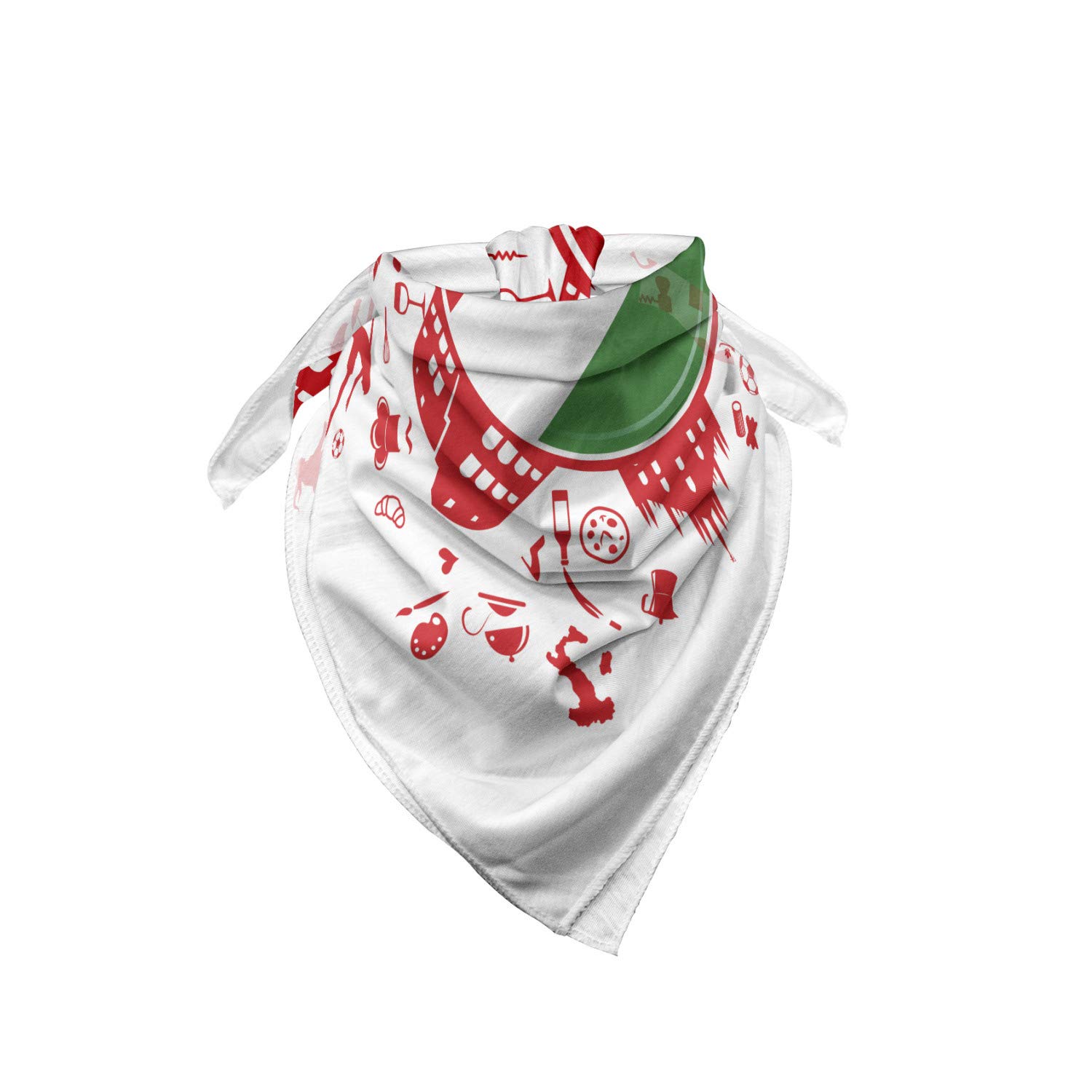 Lunarable Italian Flag Soccer Player Pizza Bandana Scarf - Red, Green & White Fashion Accessory for Sports Fans, Soccer Games & Italian-Themed Parties