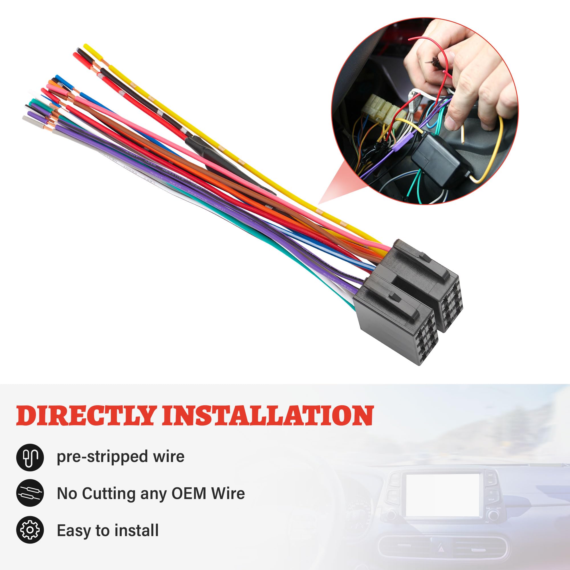 RED WOLF Car Reverse Stereo ISO Wiring Harness with Built-in Resistors - Compatible with VW Volvo Mercedes Benz 1998-2018 Models - Protects Vehicle Battery - Easy Installation for Aftermarket Radios (Pioneer, JVC, Kenwood, Sony) - 16 Pin Plug - Perfect for DIY Car Audio Upgrades & Stereo Replacement