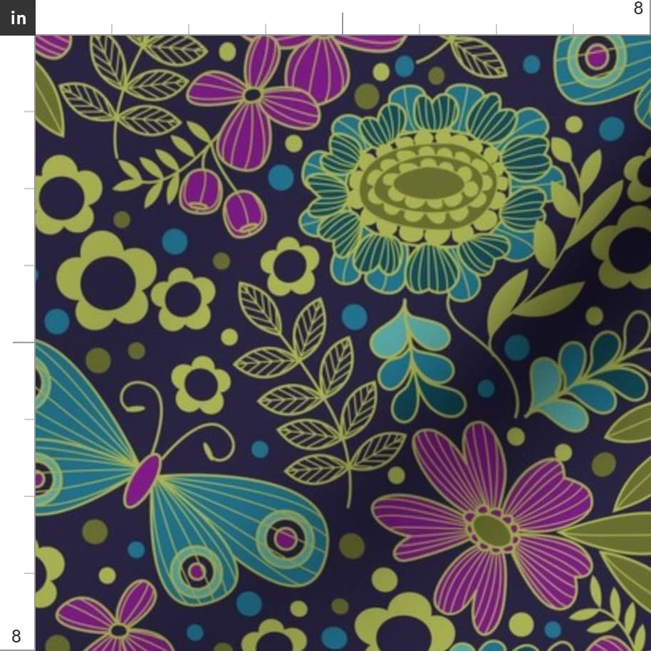 Floral Jewel Cool Retro Printed Satin Fabric by The Yard - Premium Sewing Material for Apparel, Lining, Fashion, Blankets & Home Decor - Perfect for DIY Dresses, Curtains, Quilts & Craft Projects