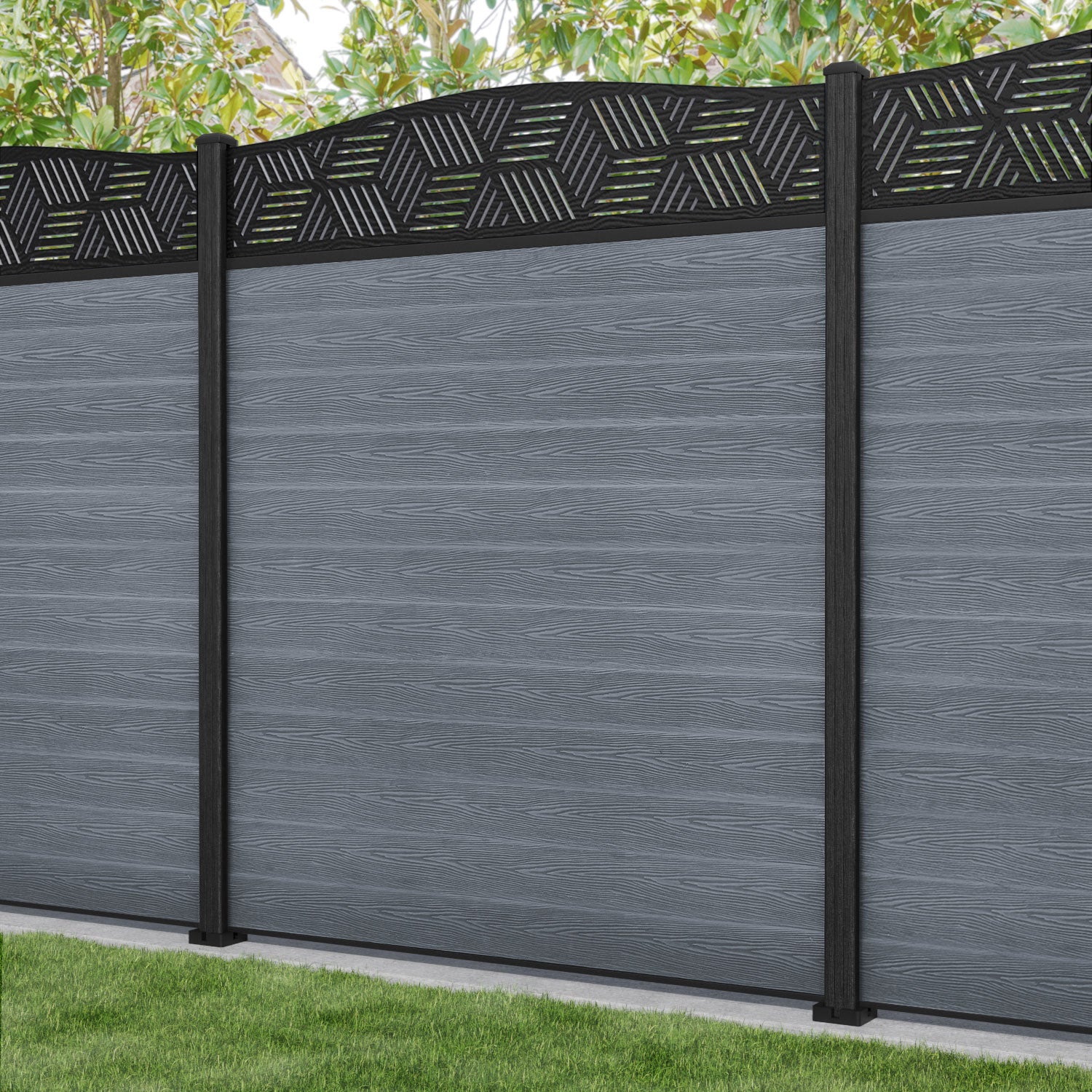 Classic Cubed Curved Top Fence Panel - Anthracite Grey Composite Fencing with Durable Posts | Perfect for Backyard Privacy, Garden Borders & Patio Security