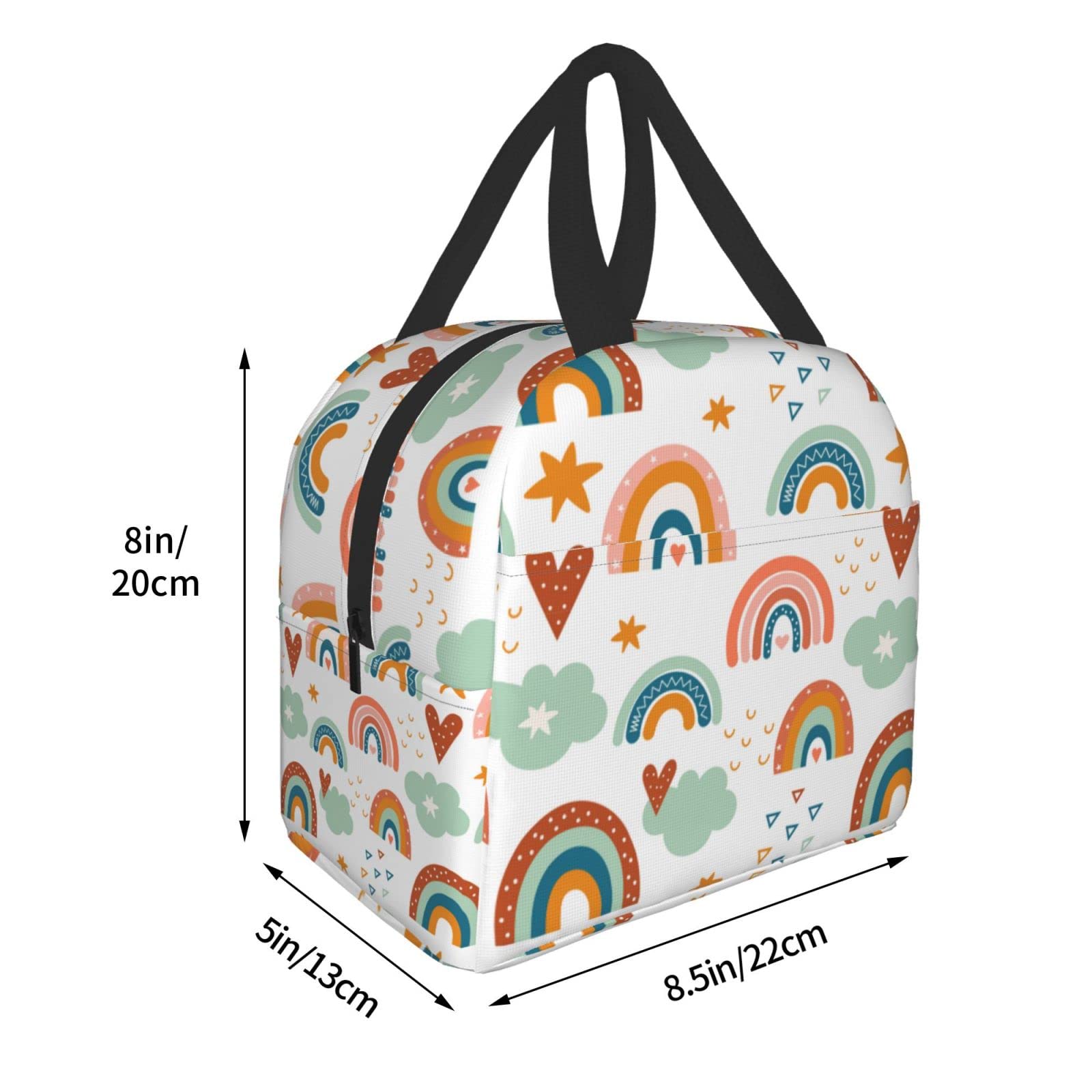 Boho Rainbows and Clouds Insulated Lunch Box - Reusable Thermal Lunch Bag for Women & Men - Perfect for Office, School, Camping, Hiking, Picnic, Beach & Travel - Eco-Friendly Food Container for Work & Outdoor Activities