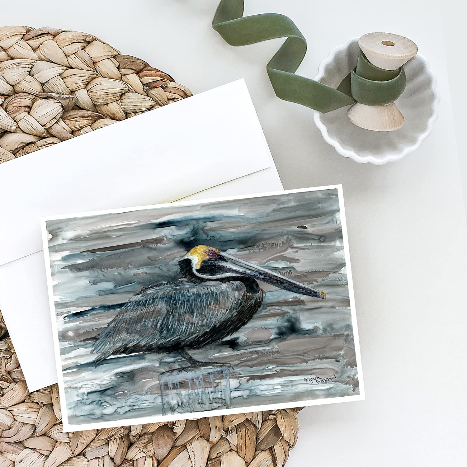 Pelican in Grey Blank Greeting Cards - Pack of 8 A7 Size (5x7) Note Cards with Envelopes | Whimsical Stationery for Thank You Notes, Birthday Wishes & Special Occasions